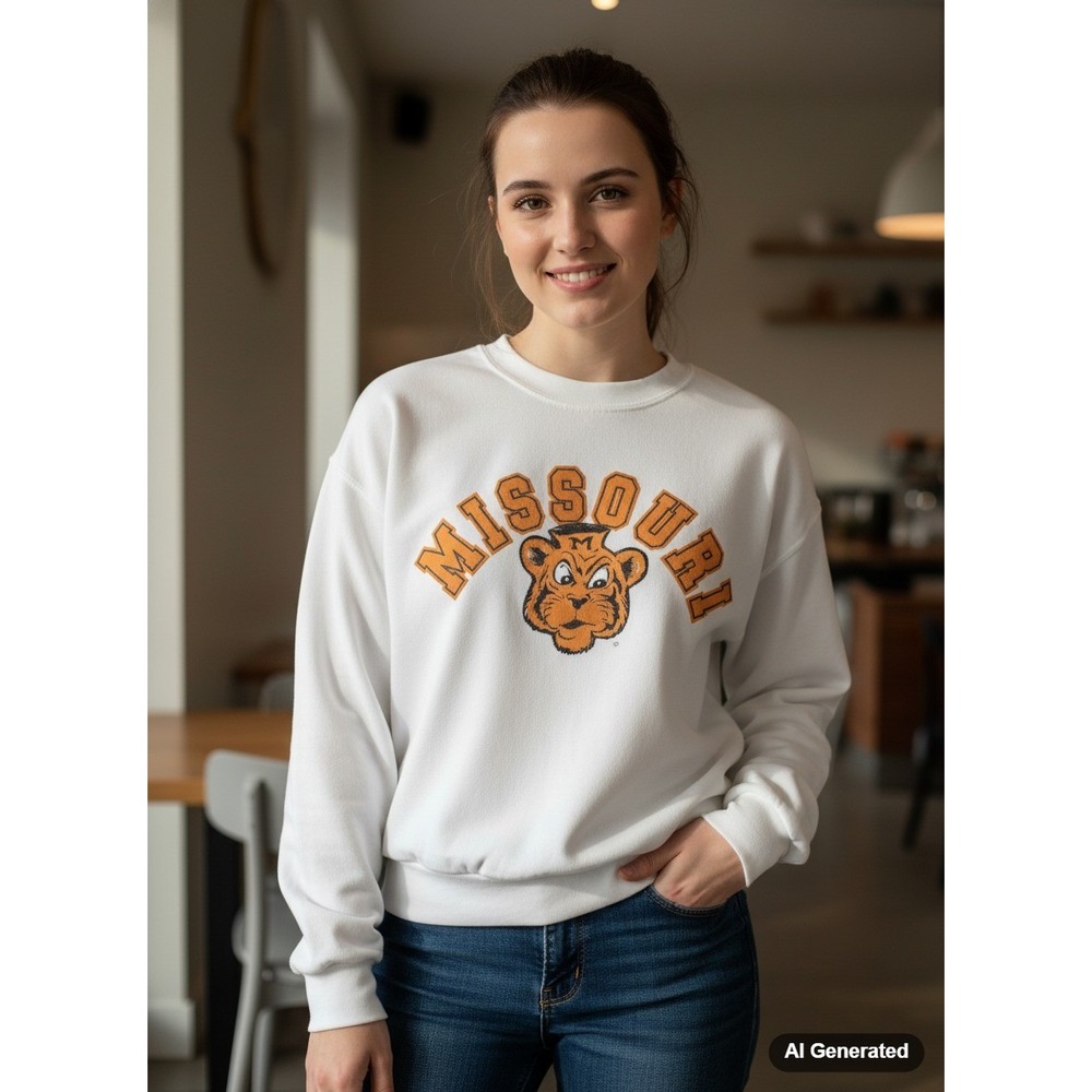 Game Day Couture Missouri Tigers Mascot‎ Crewneck Sweatshirt XL White Orange
